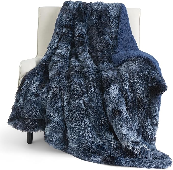 Bedsure GentleSoft Fuzzy Sherpa Faux Fur Twin Blanket Tie Dye Navy Cozy Gifts by Unknown