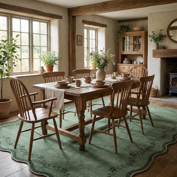 GarveeHome Scalloped Area Rugs 8x10 Large Green Washable Living Room Rug | Soft - Image 3