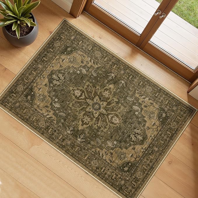 RELEANY Washable Area Rug, Small 2'x4', Water Repellent, Pet Friendly, Vintage by RELEANY
