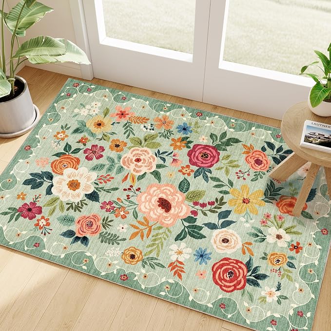 DUKINO 2x3 Rug, Floral Washable Rug by DUKINO