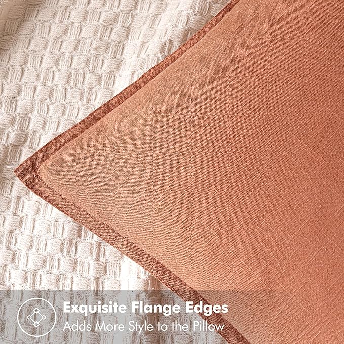 MIULEE Decorative Linen Pillow Covers 20x20 Inch Coral | Boho Farmhouse​ - Image 2