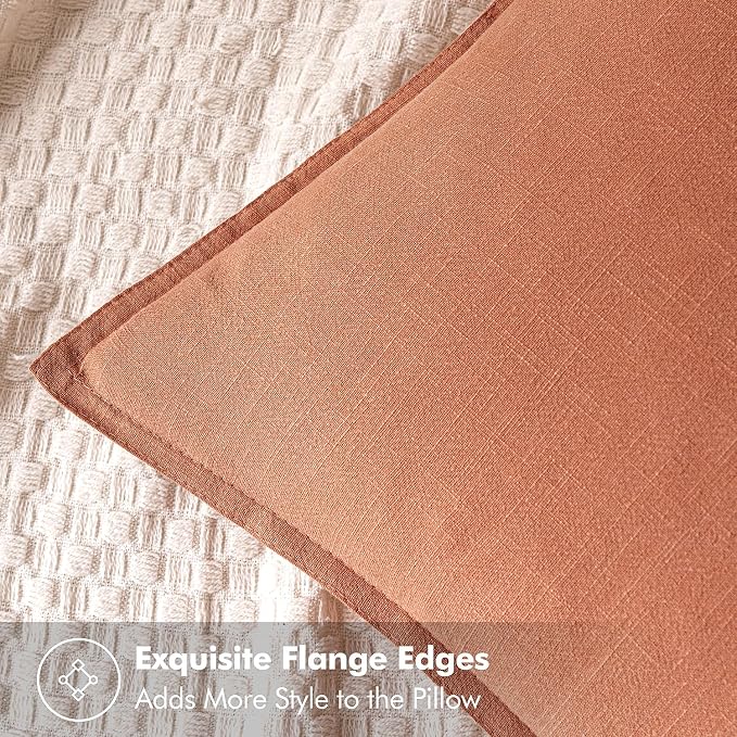 MIULEE Decorative Linen Euro Sham Pillow Covers 24x24 Coral | Boho Farmhouse​ - Image 2