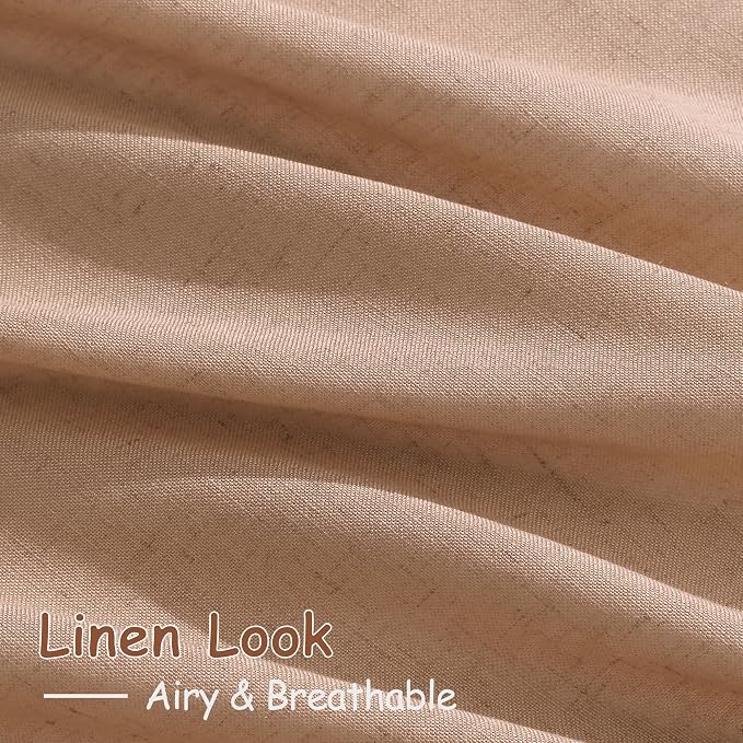 Peach Linen Curtains 102 Inches Long Rod Pocket Back Tab Drapes 2 Panels Set - Image 3