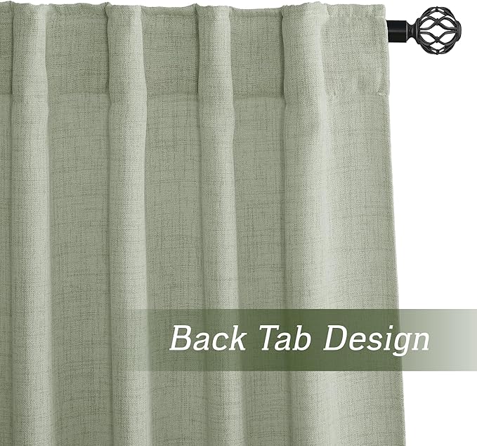 RYB HOME Linen Sheer Curtains and Drapes for Living Room and Dining Room 102 inches Length, Breathable Back Tab/Rod Pocket Semi Sheer Curtains, Sage Green, W 52 x L 102 inches, 2 Panels Set