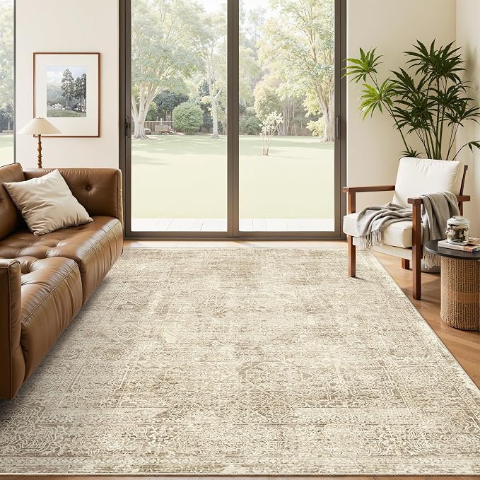 Soalmost 6x9 Area Rug for Living Room Washable Non-Slip Rugs Light Brown | - Image 9