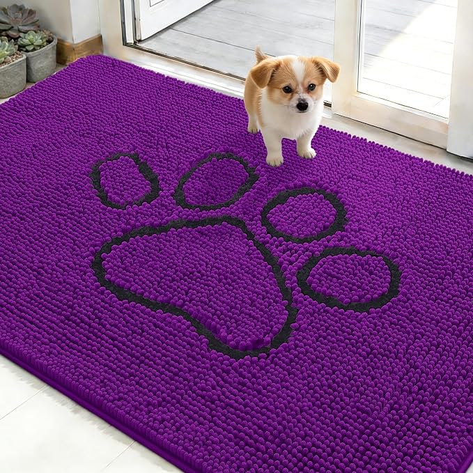 OLANLY Dog Door Mat for Muddy Paws 48x30, Paw Print Design Chenille Mud Mat | by OLANLY