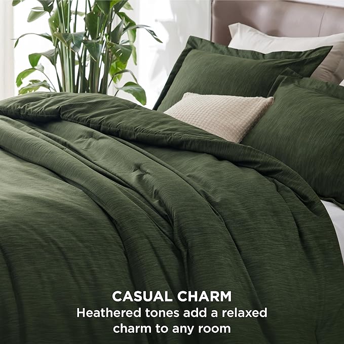 Bedsure Twin/Twin XL Comforter Set - Dark Green Soft Bedding for All Seasons, Cationic Dyed Bed Set, 2 Pieces, 1 Twin Size Comforter (68"x88") and 1 Pillow Sham (20"x26"+2")
