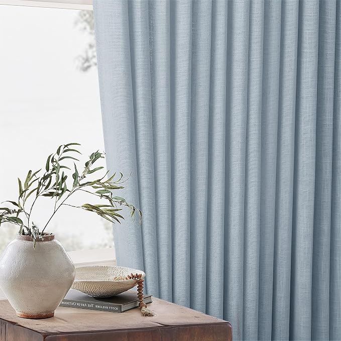Dusty Blue Pinch Pleated Linen Semi Sheer Curtains 45 Inch Length 2 Panels | - Image 7