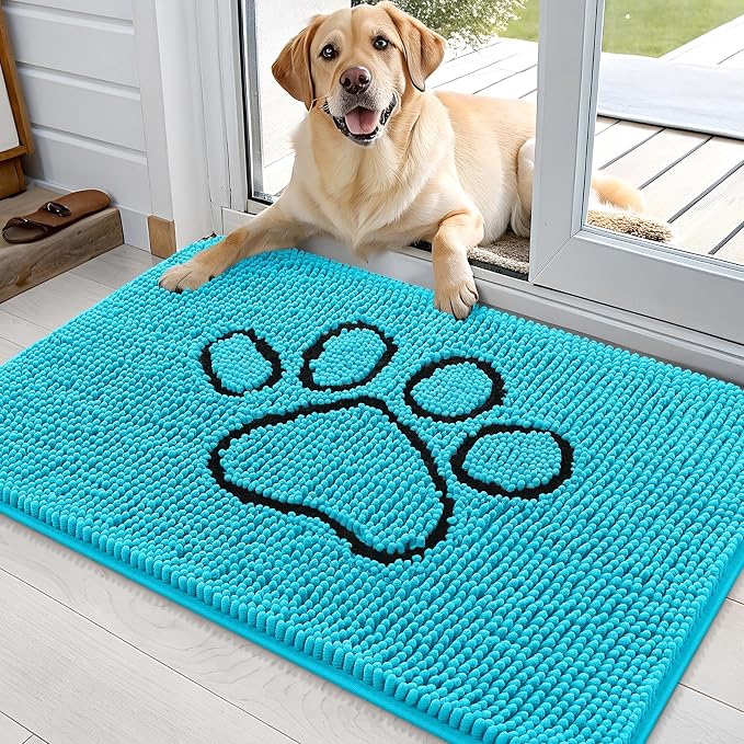 OLANLY Dog Door Mat for Muddy Paws 36x24, Paw Print Design Chenille Mud Mat | by OLANLY