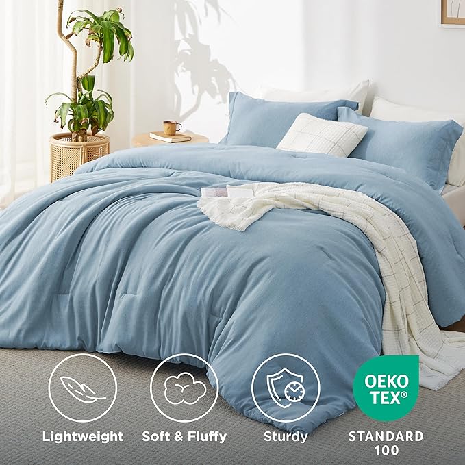 Bedsure King Size Comforter Set - Storm Blue Soft Bedding for All Seasons, Cationic Dyed Bed Set, 3 Pieces, 1 King Size Comforter (104"x90") and 2 Pillow Shams (20"x36"+2")