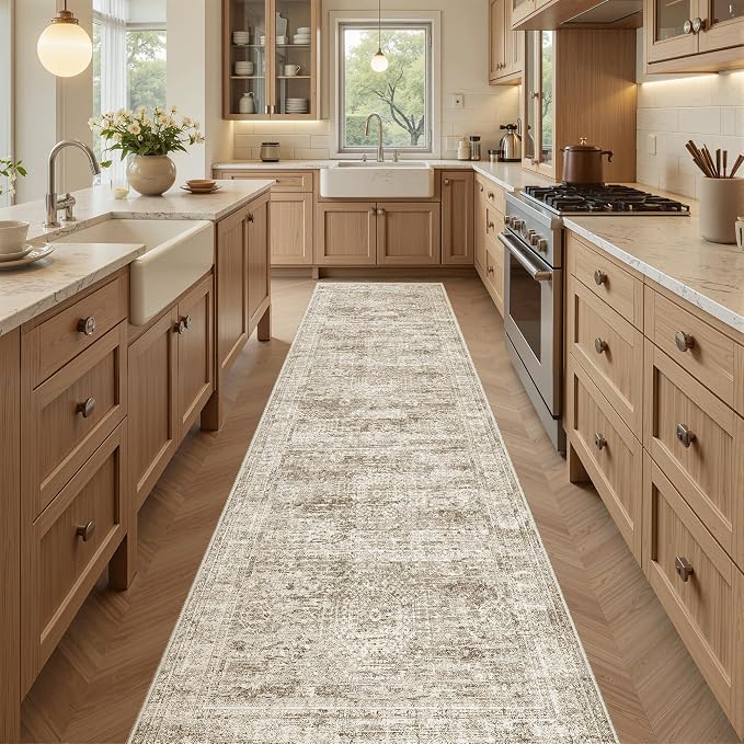 Soalmost Runner Rug 2x8 Washable Non-Slip Hallway Kitchen Runners Brown | Stain by Soalmost