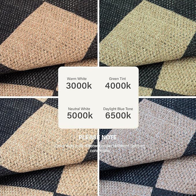 Lahome Checkered Easy Jute 4ft Round Outdoor Rug, Washable Small Rugs Black | - Image 6