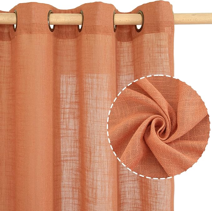 Burnt Orange Linen Curtains 95 Inch Length 2 Panels, Linen Textured Light - Image 2