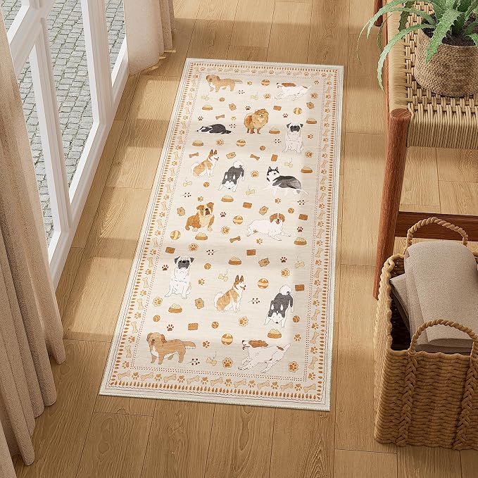 DUKINO 2x4 Rug Runner, Washable Dog Bathroom Rug Soft Non Slip Beige Yellow | - Image 5