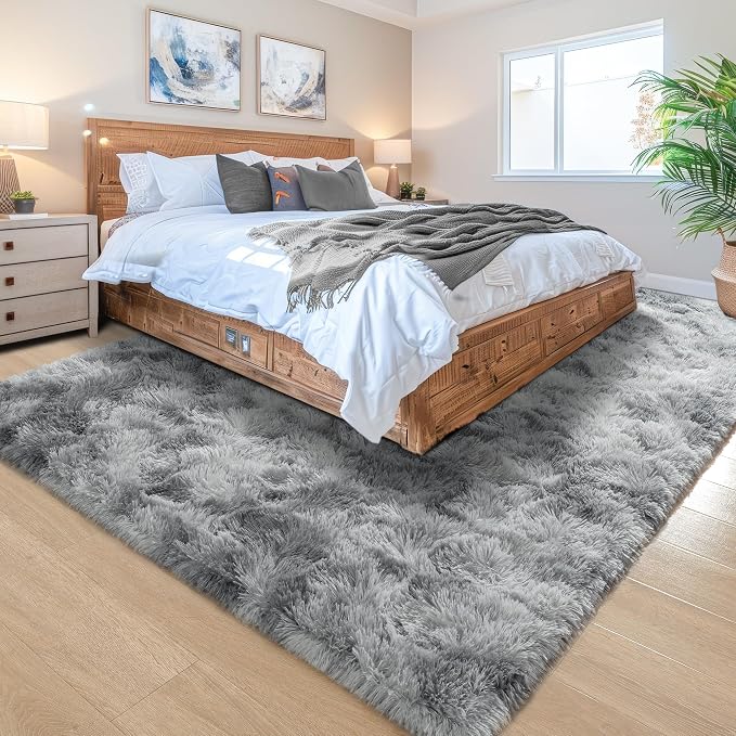 6x9 Large Tie-Dyed Grey Fluffy Area Rug Non-Slip - Image 3