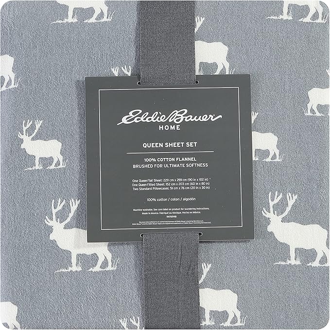 Eddie Bauer - Twin Sheets, Cotton Flannel Bedding Set, Brushed For Extra Softness, Cozy Home Decor (Elk Grove, Twin)