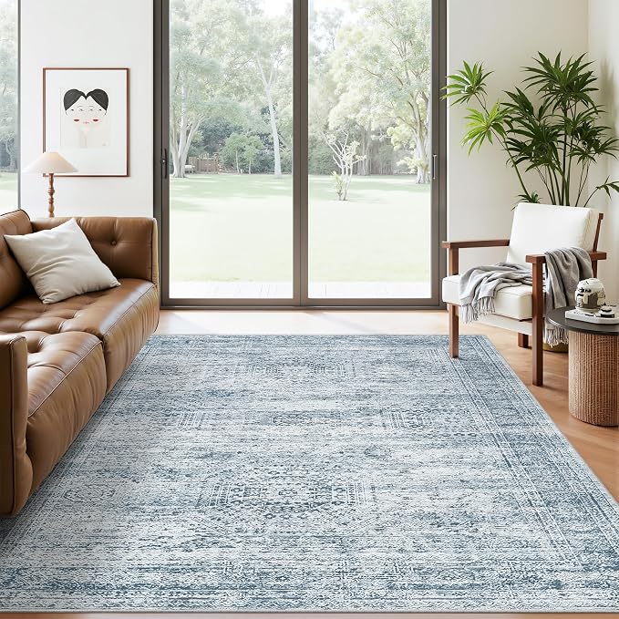 Soalmost 5x7 Area Rugs Blue Low Pile Washable Trendy Faded Style Rug | Vintage by Soalmost