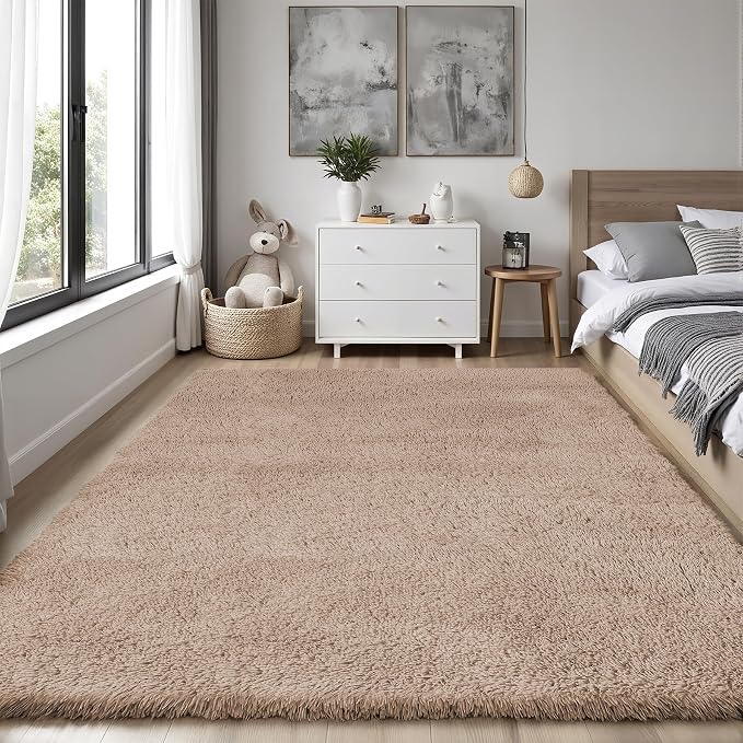 PLHXFR 5x7 Area Rugs Living Room: Fluffy Bedroom Rug Shag Carpet Camel | - Image 2