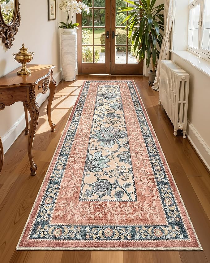GarveeHome Terracotta Teal 2x6 Washable Kitchen Runner Rugs Non Slip Provence - Image 3