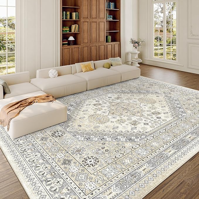 9x12 Area Rugs for Living Room, Large Washable Rug, Dining Room, Low Pile by Zesthome