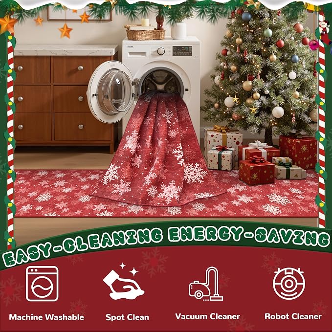 2x5 Christmas Runner Rug for Kitchen, Snowflake Rugs for Bathroom, Washable - Image 8