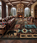 Rustic Cabin Rugs for Living Room 10x14, Wildlife Bear & Deer Area Rug by YIHOUSE