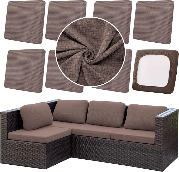 8Pcs Outdoor Cushion Covers, Elastic Patio Cushion Covers | Washable, by dreahoteztil