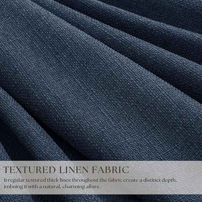 Navy Blue 84 Inch Pinch Pleated Blackout Textured Linen Curtains 2 Panels | - Image 2