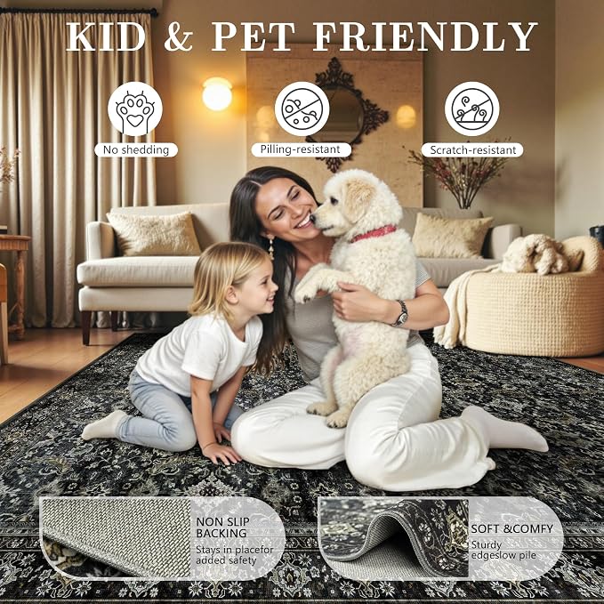 6x9 Area Rugs - Washable Vintage Retro Living Room Rug, Soft Ultra Thin Non - Image 5