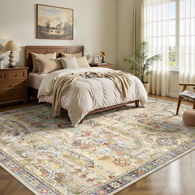 8x10 Area Rugs, Vintage Retro Soft Washable Rug, Non-Slip Low Pile Rugs - Image 3