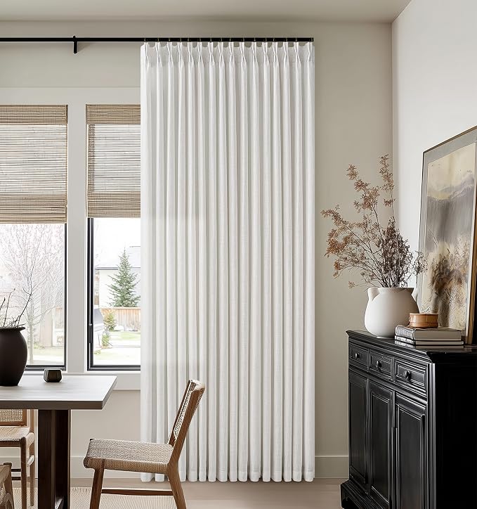 Semi Sheer Off White Pinch Pleat Linen Blend Curtains 112 Inches Long 50W | - Image 8