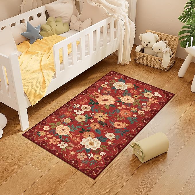 DUKINO 2x4 Entryway Rug, Floral Washable Kitchen Rugs Non Slip, Soft Indoor - Image 5