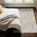 Vintage Washable Beige Blue Area Rugs by HazoHaus