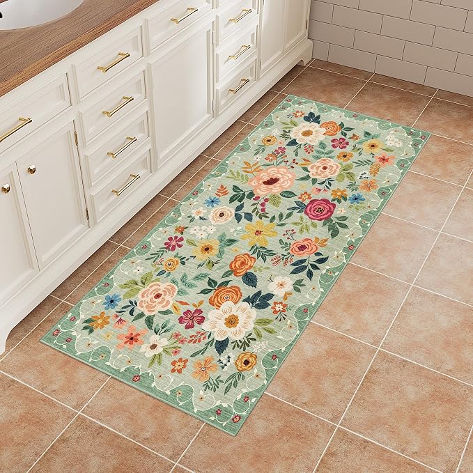 DUKINO 2x4 Entryway Rug, Floral Washable Kitchen Rugs Non Slip, Soft Indoor - Image 9
