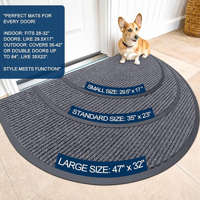 OLANLY Half Circle Front Door Mat 47x30, Waterproof Heavy-Duty Doormat | Grey - Image 2