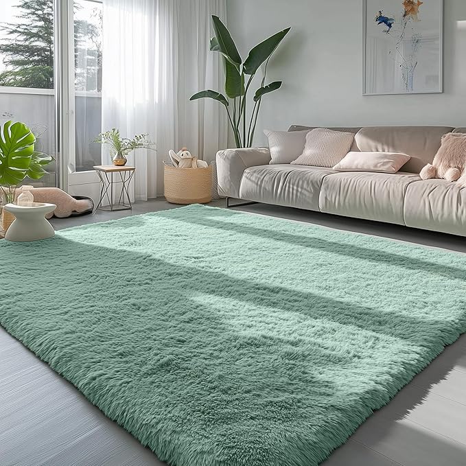 Sage Green Rugs for Living Room, 5x7 Ft Shaggy Rug Plush Carpet for Bedroom | - Image 2