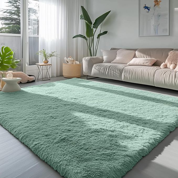 Sage Green Rugs for Bedroom 4x6 Ft, Fluffy Plush Fuzzy Carpet for Kids Room | - Image 4