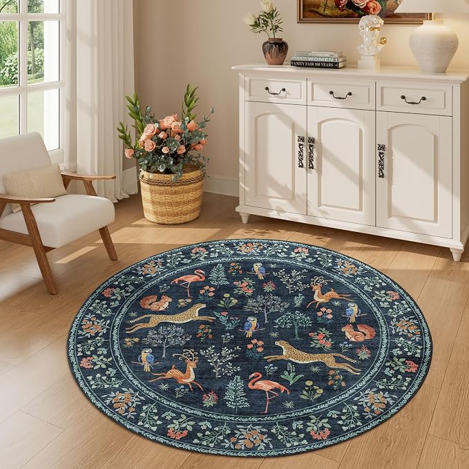 DUKINO 4ft Round Rug, Washable Animal Round Area Rug Non Slip, Non-Shedding - Image 4