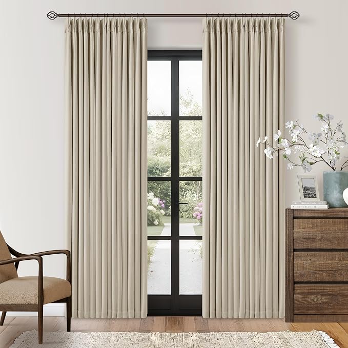 Oatmeal Beige Linen Pinch Pleat Blackout Curtains 84 Inches Long by Twodrapes