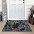 Small Tie-Dyed Area Rug for Bedroom 2x3 Mini Black Grey Fluffy Rug Mat Bedside by JiaoBaba