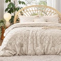 Bedsure Queen Comforter Set - Beige Comforter, Boho Tufted Shabby Chic Bedding for Kids, 3 Pieces Vintage Farmhouse Bed Set for All Seasons, Fluffy Soft Bedding with 2 Pillow Shams