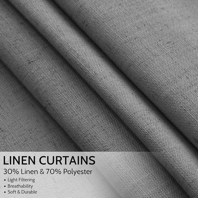 Blazer Grey Curtain Linen Blend Light Filtering Back Tab Curtains 96 Inches Long - Image 2