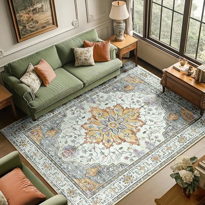 RELEANY Washable Area Rug, Water Repellent, Pet Friendly, Vintage Floral Boho by RELEANY
