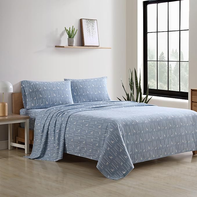Eddie Bauer - King Sheets, Cotton Flannel Bedding Set, Brushed For Extra Softness, Cozy Home Decor (Birch Forest, King)