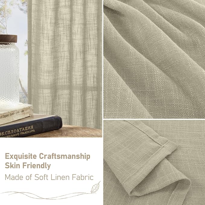 Oatmeal 72 inch Linen Textured Curtains - Image 6