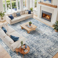 10x14 Washable Area Rug for Living Room Bedroom: Non-Slip Modern Blue Gold | by Oriannal