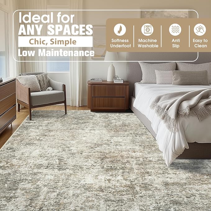 Aelenmu 10x14 Area Rugs for Living Room Washable Dining Room Beige Brown | - Image 2