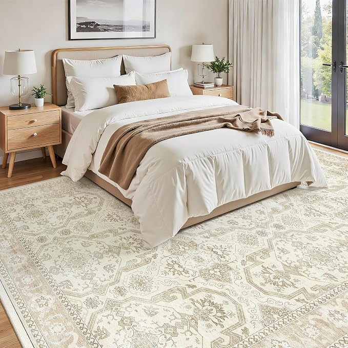 Soalmost 8x12 Area Rugs Large Washable Living Room Rug Non-Slip Beige/Brown | - Image 3