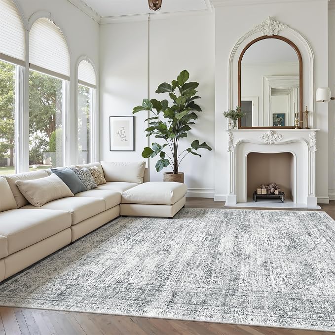 Soalmost 7x10 Area Rug for Living Room Washable Rugs Non-Slip Grey | Low-Pile - Image 2