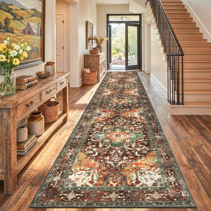 Yamaziot Washable Runner Rug, 3x14 Non-Slip Boho Hallway Kitchen Rug | Stain - Image 5